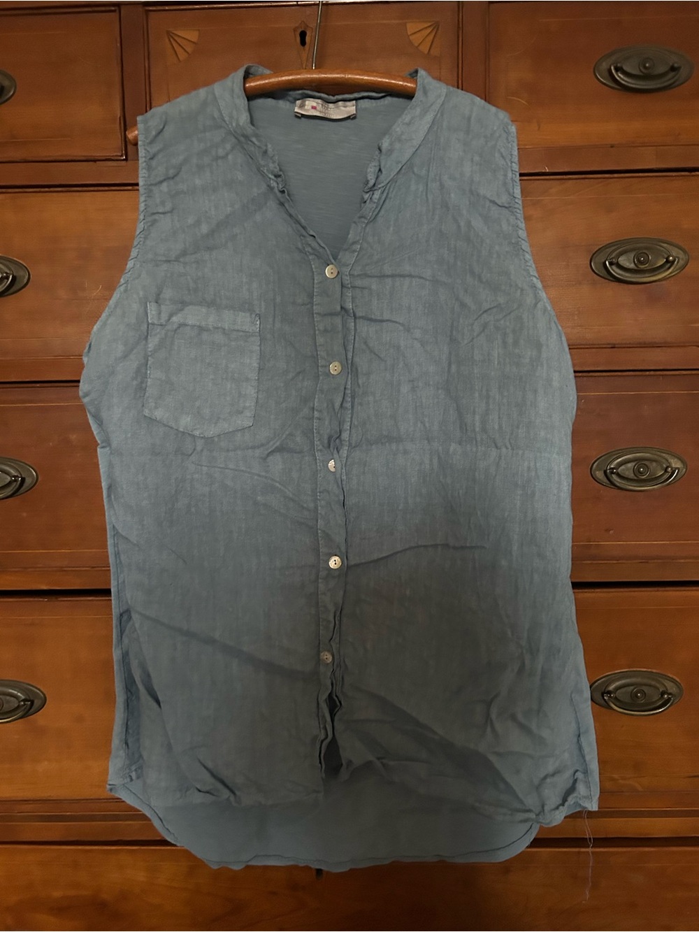 Sleeveless Button-Down Tunic Top in Dusty Blue